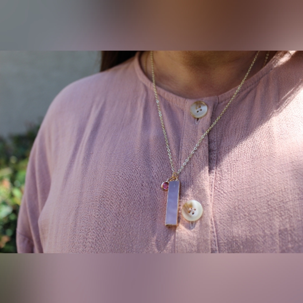 Rose Quartz & October Birthstone Charm Necklace